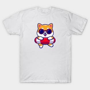 Cute Shiba Inu Dog Swimming Cartoon T-Shirt